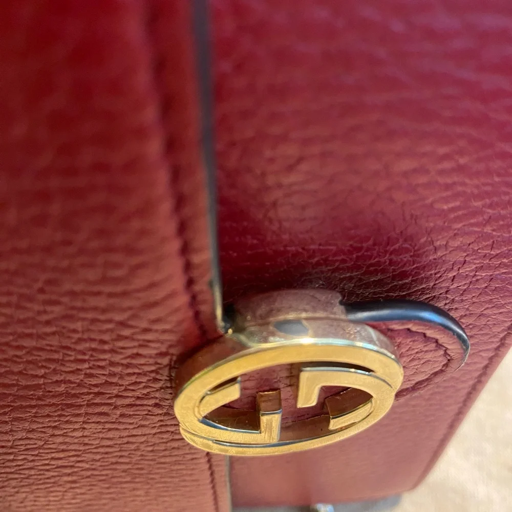 Gucci Red Vintage Wallet On Chain with Gold Tone GG Magnetic Lock Full Inclusion